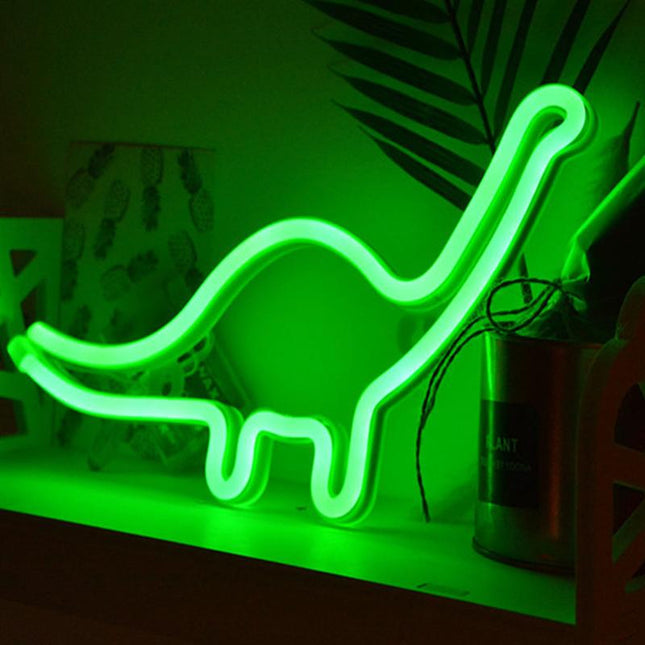Grünes Dinosaurier Neon Nachtlicht als Wanddeko