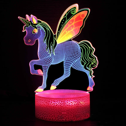 Buntes 3D Einhorn Nachtlicht mit Flügeln