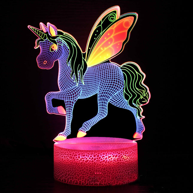 Buntes 3D Einhorn Nachtlicht mit Flügeln