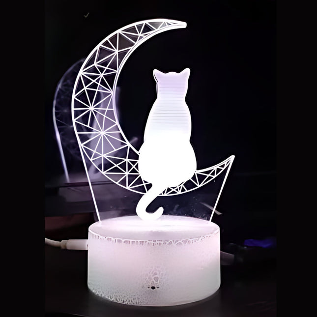 3D Acryl Nachtlicht Katze auf Mond