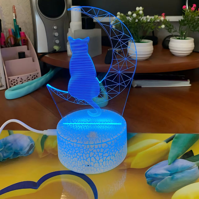 3D Acryl Nachtlicht Katze auf Mond