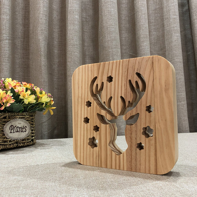Hirschkopf 3D Holzlampe mit USB