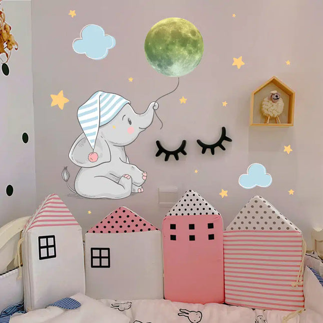Leuchtender Wandsticker Elefant und Mond