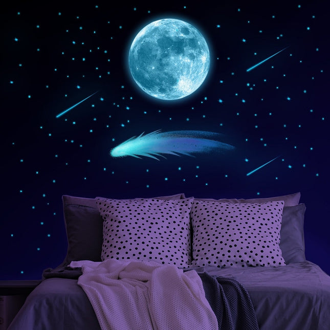 Blaue Leuchtsticker Mond und Sterne