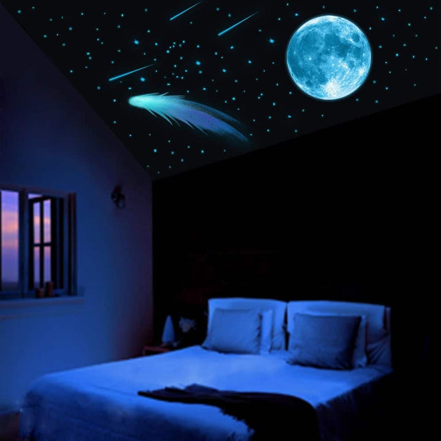 Blaue Leuchtsticker Mond und Sterne
