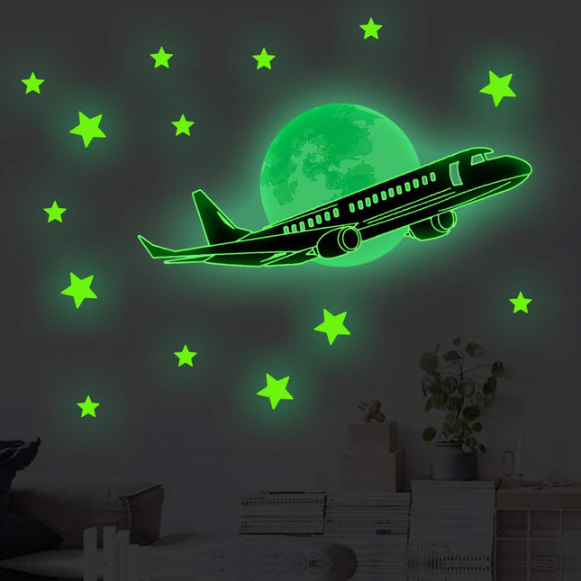 Leuchtsticker Set Sterne und Flugzeug