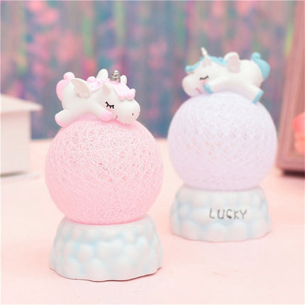 Einhorn Nachtlicht auf Kugel blau rosa