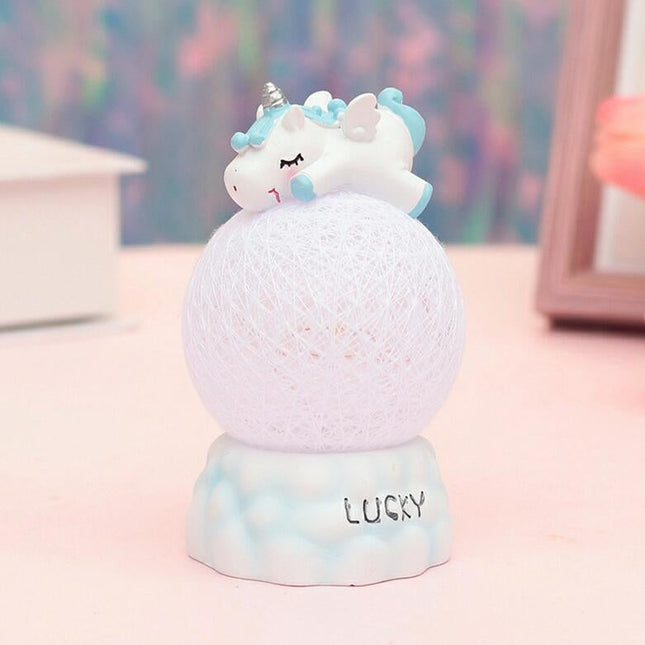 Einhorn Nachtlicht auf Kugel blau rosa