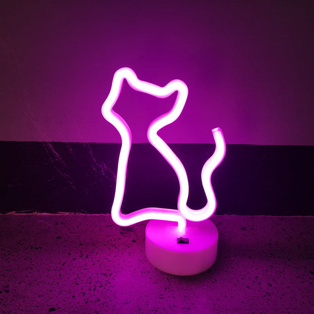 Rosa Neon Katze Nachtlicht Tischlampe