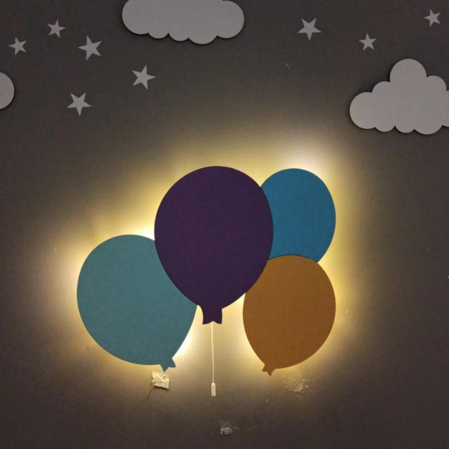 LED Holz Wandlampe Elefant mit Ballons