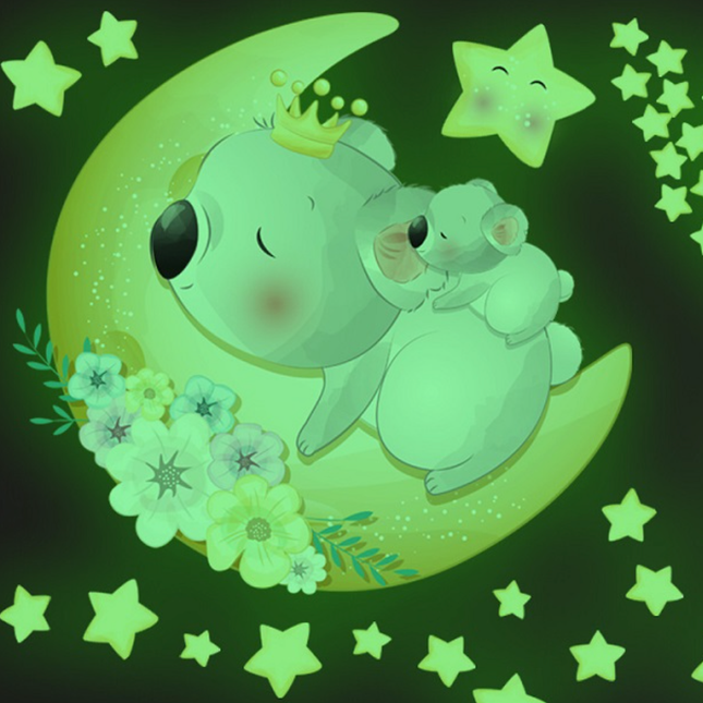 Leuchtende Wandsticker Koala Mond und Sterne