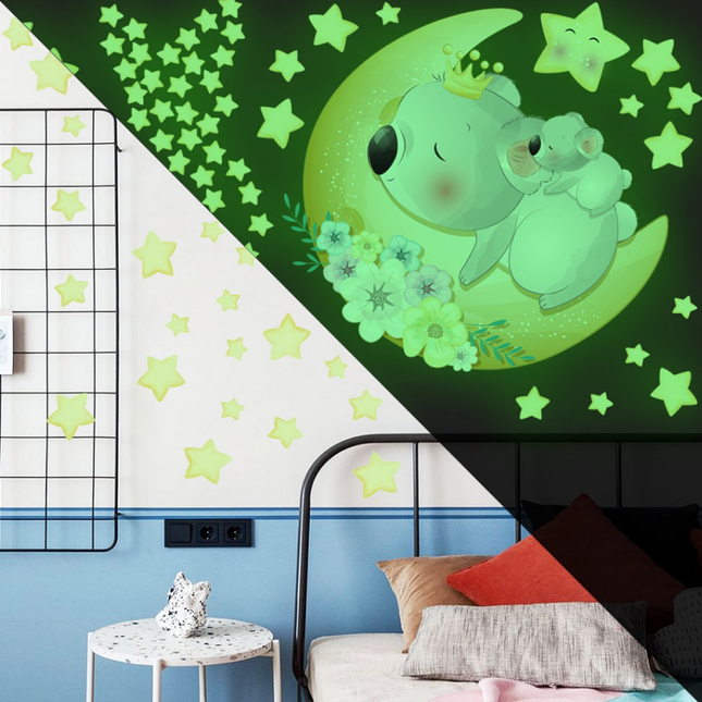 Leuchtende Wandsticker Koala Mond und Sterne