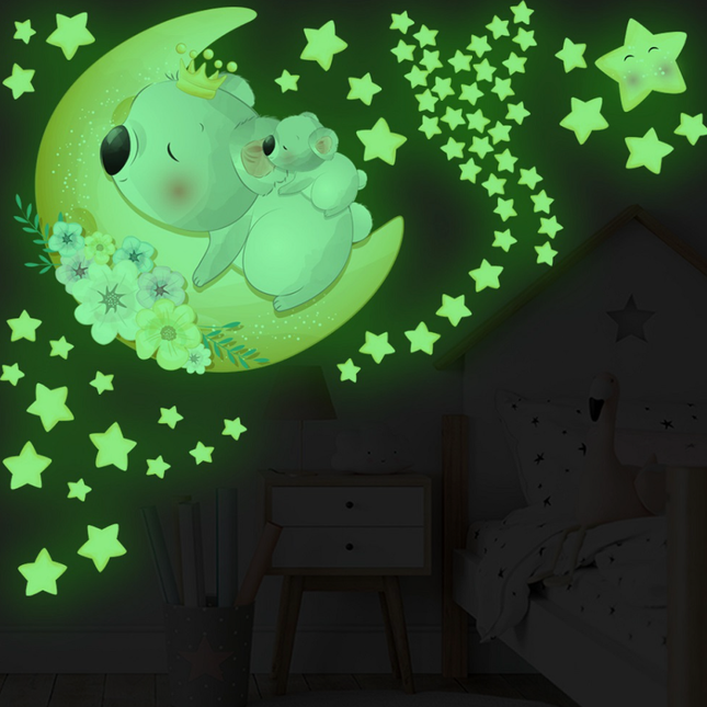 Leuchtende Wandsticker Koala Mond und Sterne