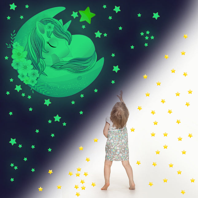 Leuchtsticker Einhorn Mond Sterne für Kinderzimmer
