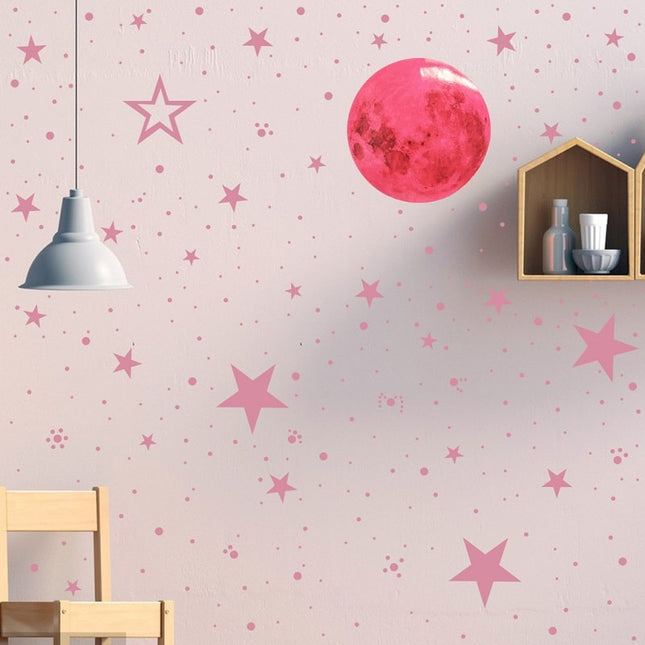 Rosa 3D Leuchtsticker Mond Sterne
