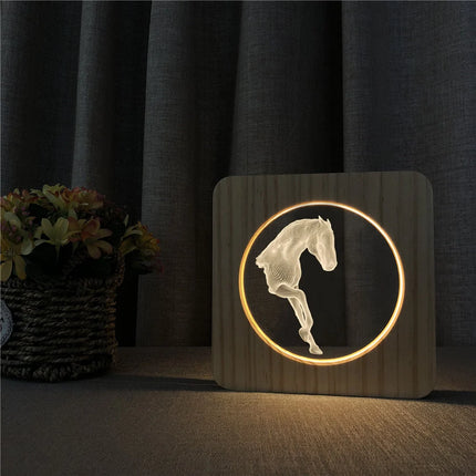 Pferd Design Holzlampe als 3D Nachtlicht