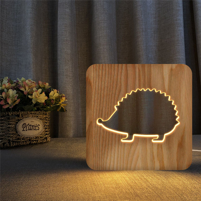 Igel Nachttischlampe aus Holz für Kinder