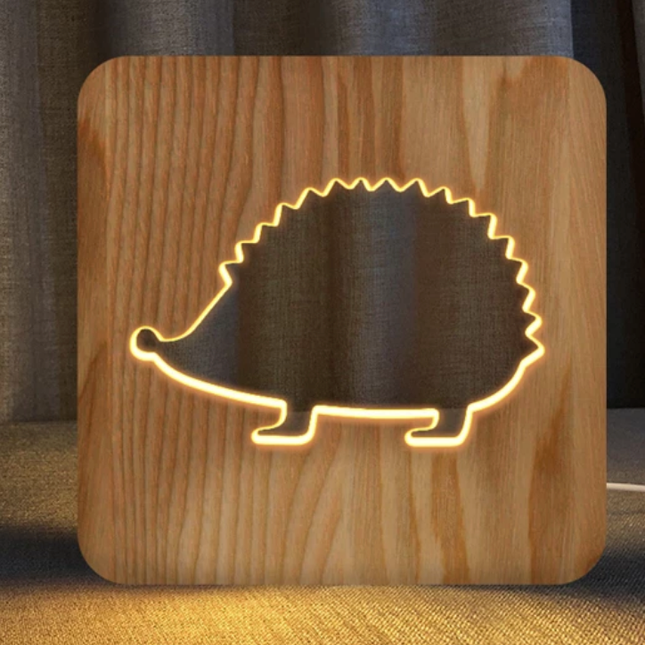 Igel Nachttischlampe aus Holz für Kinder