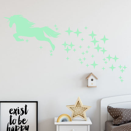 Leuchtende Einhorn Wandsticker mit Sternen Set