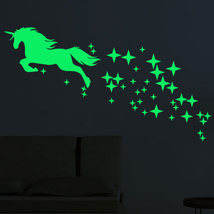 Leuchtende Einhorn Wandsticker mit Sternen Set