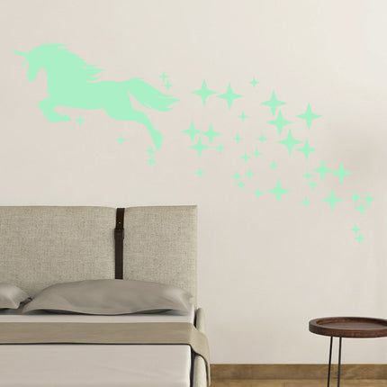 Leuchtende Einhorn Wandsticker mit Sternen Set