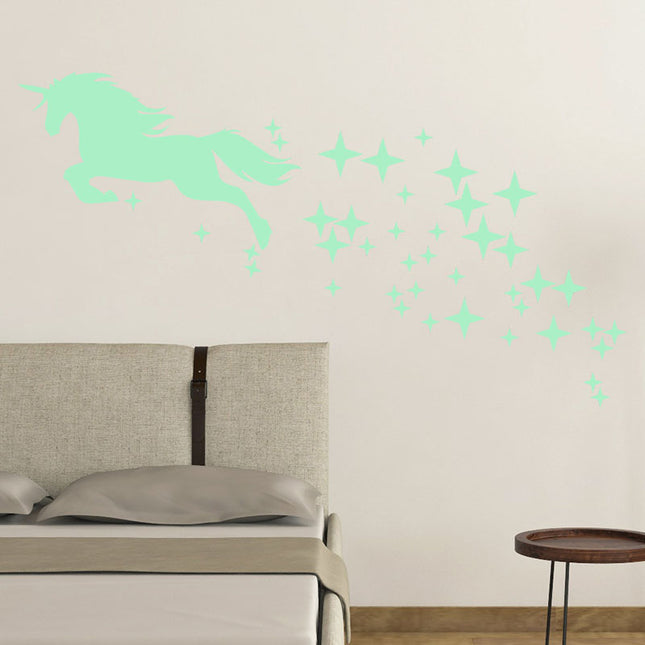 Leuchtende Einhorn Wandsticker mit Sternen Set