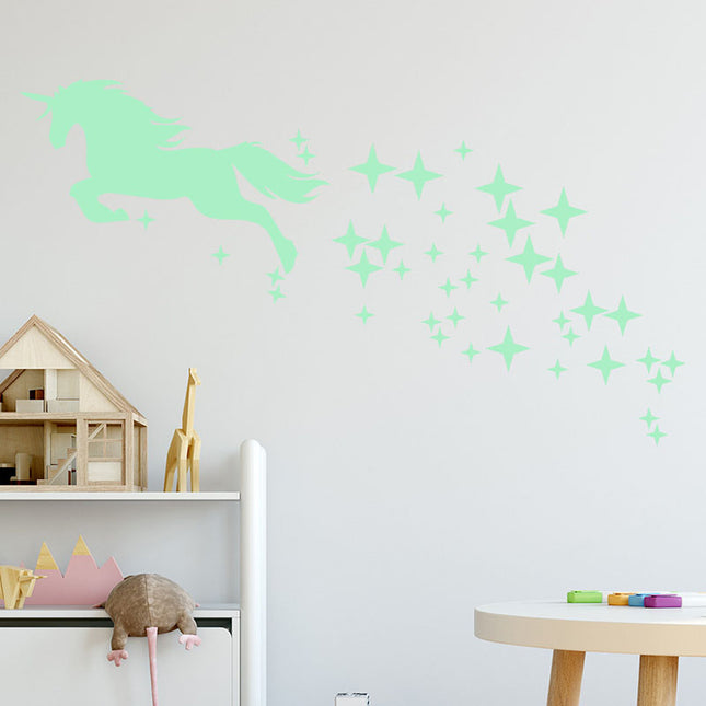 Leuchtende Einhorn Wandsticker mit Sternen Set