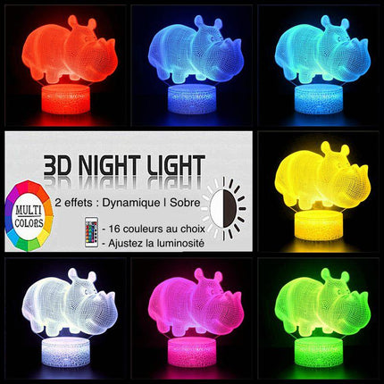 3D Illusion Nilpferd Lampe Fernbedienung