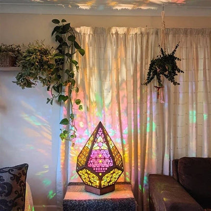 Boho Deko LED Projektionslampe aus Holz