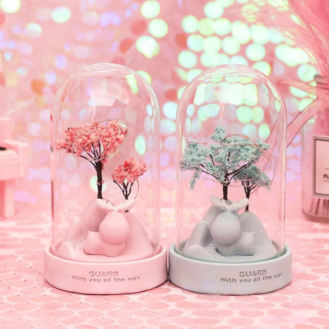 LED Deko Leuchte Hirsch unter Glasglocke