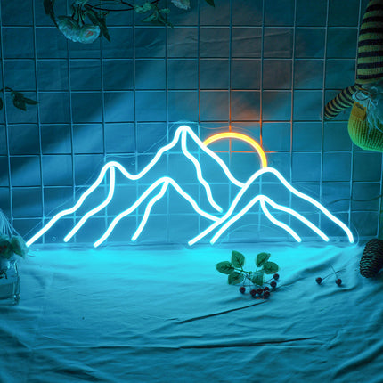 Blaues Berg Neonlicht als Wandleuchte