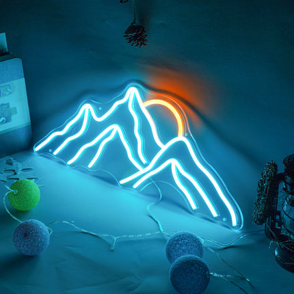Blaues Berg Neonlicht als Wandleuchte