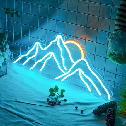 Blaues Berg Neonlicht als Wandleuchte